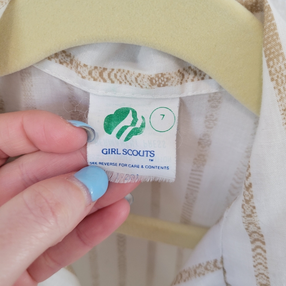 Vintage Girl Scouts White Striped Button Up Shirt Girls Size 7 - Picture 3 of 5